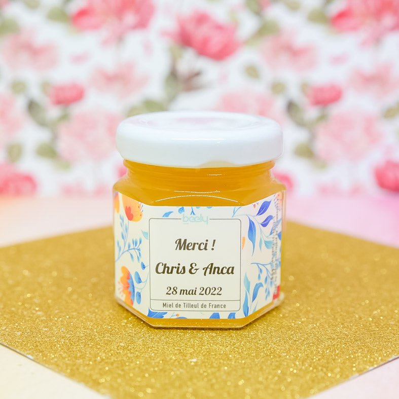 Petit pot de miel personnalisé à offrir (mariage, baptême, naissance...)