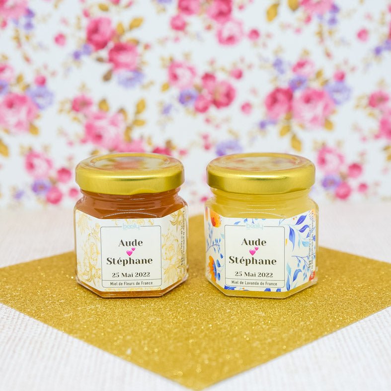 Petit pot de miel personnalisé à offrir (mariage, baptême, naissance...)