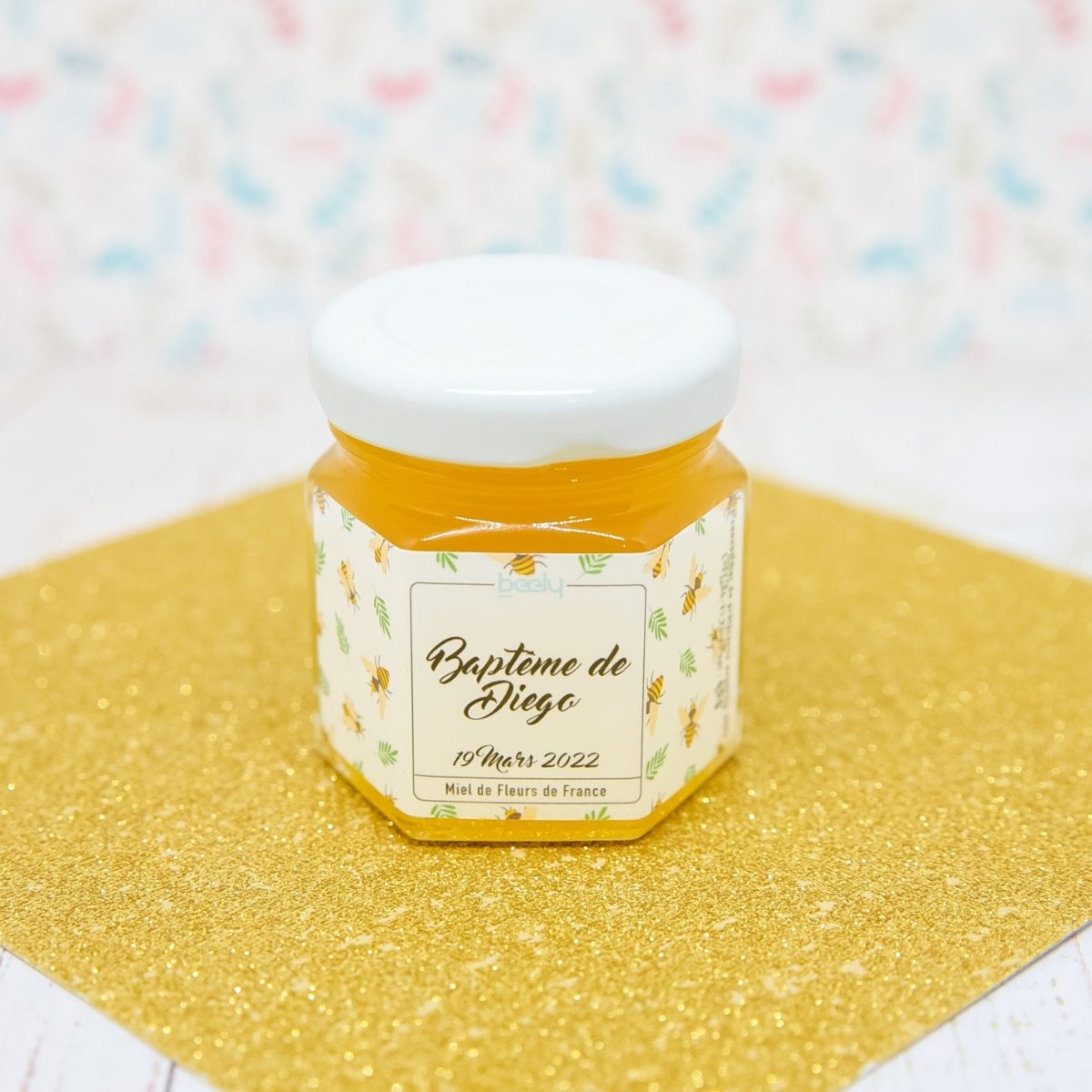 petit pot de miel de bapteme champetre