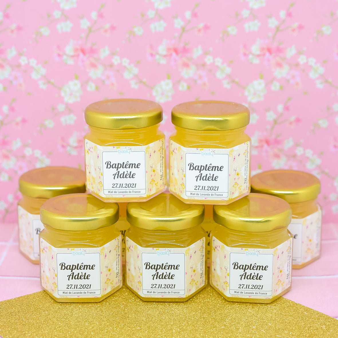 mini pot de miel pour baptême nature