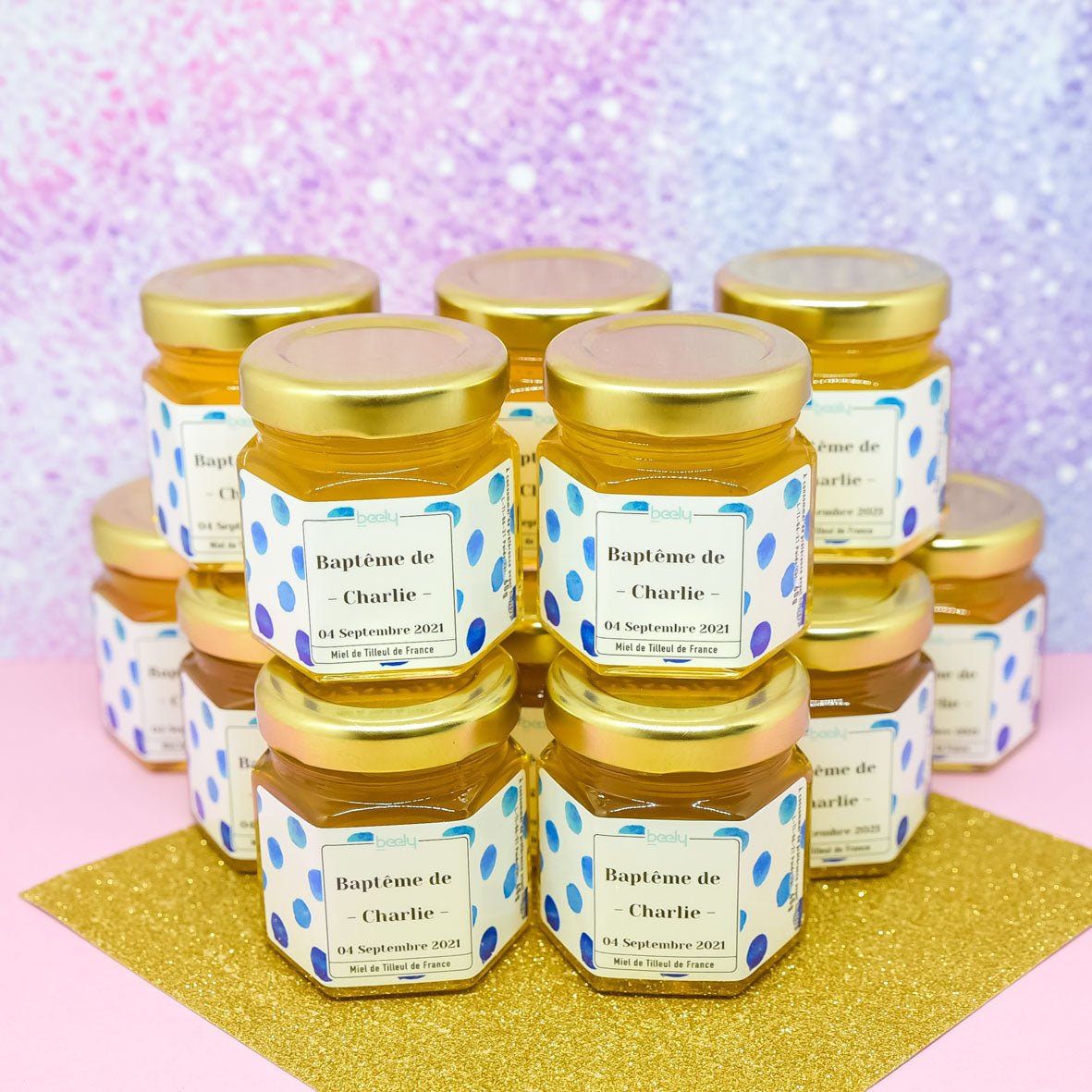miel personnalisé de bapteme bleu
