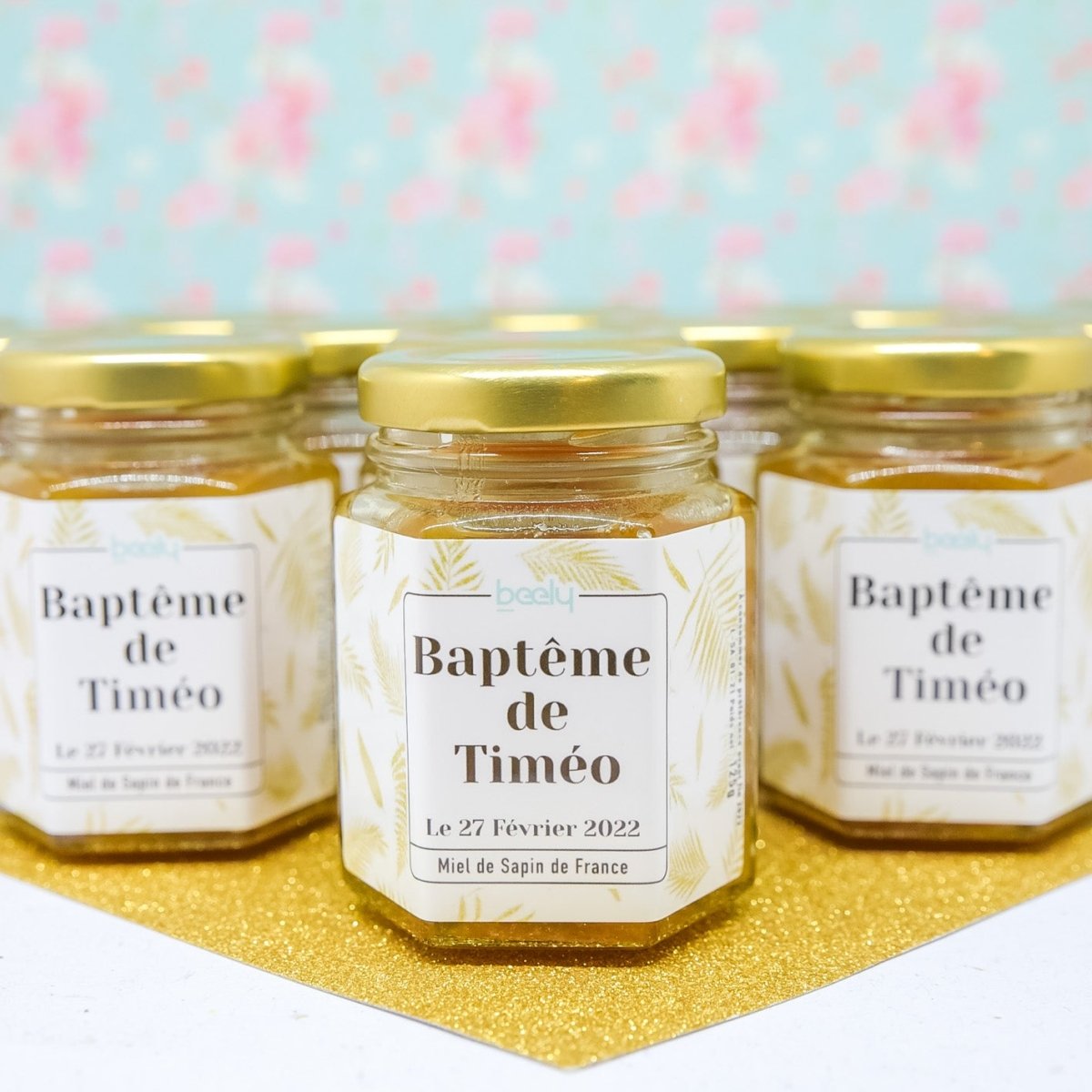 du miel personnalisé comme Idée Cadeau Invités Baptême Garçon