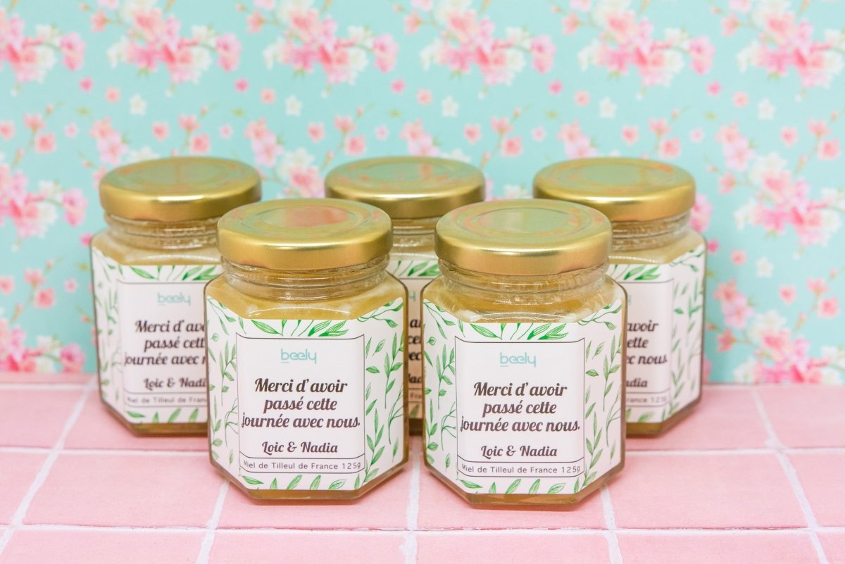Pot de miel Merci + Prénoms des mariés