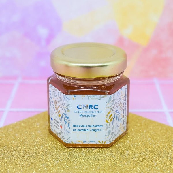 pot de miel de 60g personnalisé comme goodies de congres