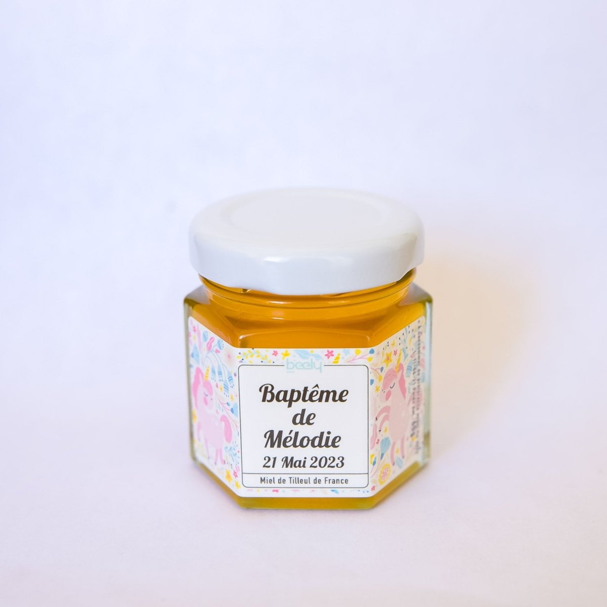 pot de miel personnalisé pour bapteme licorne