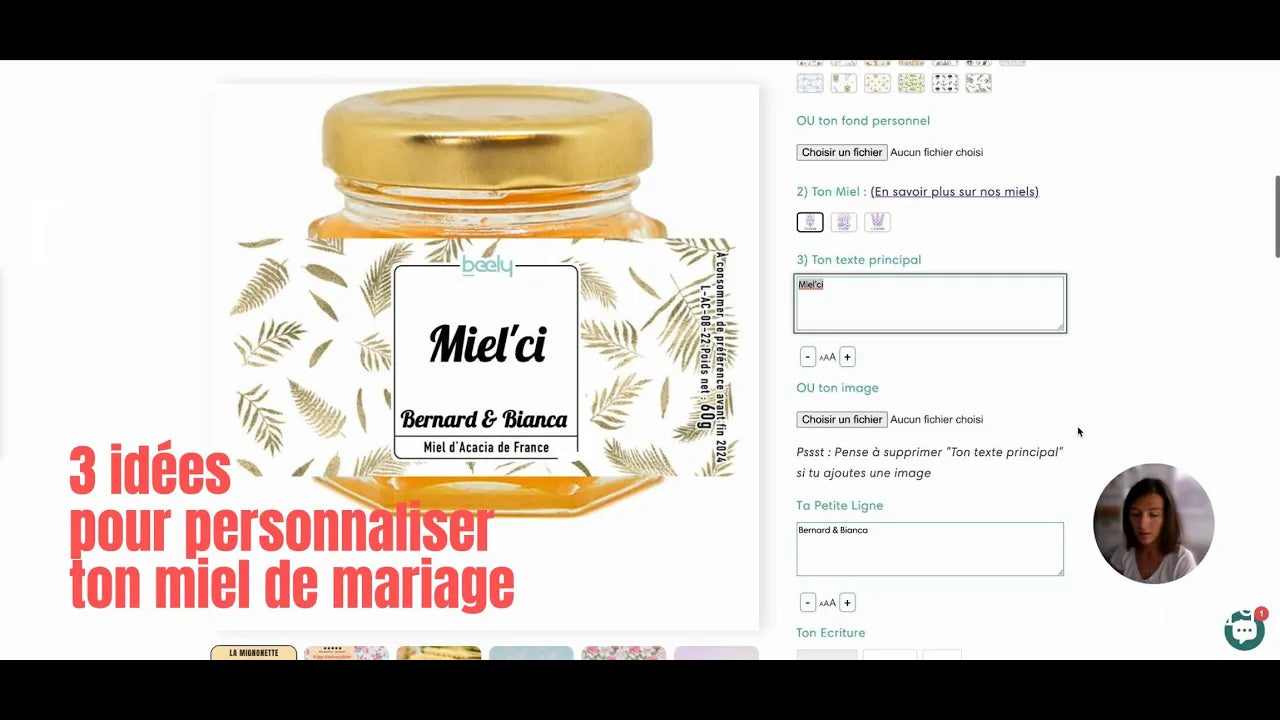 Charger la vidéo : 3 exemples de personnalisations pour tes pots de miel de mariage