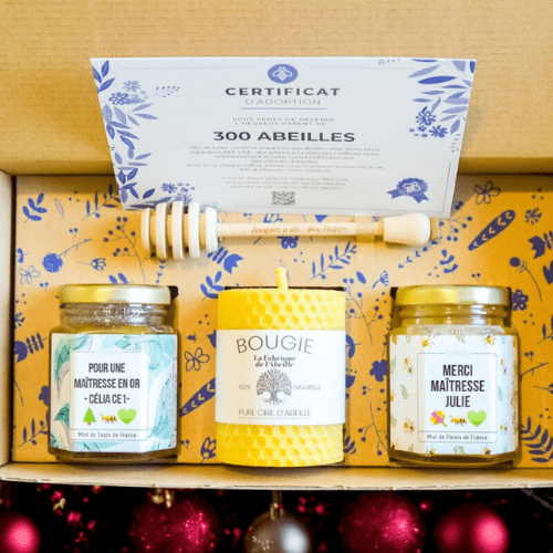 Coffret Cadeau de Noël – Miel Personnalisé & Bougie Artisanale