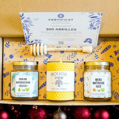 Coffret Cadeau de Noël – Miel Personnalisé & Bougie Artisanale