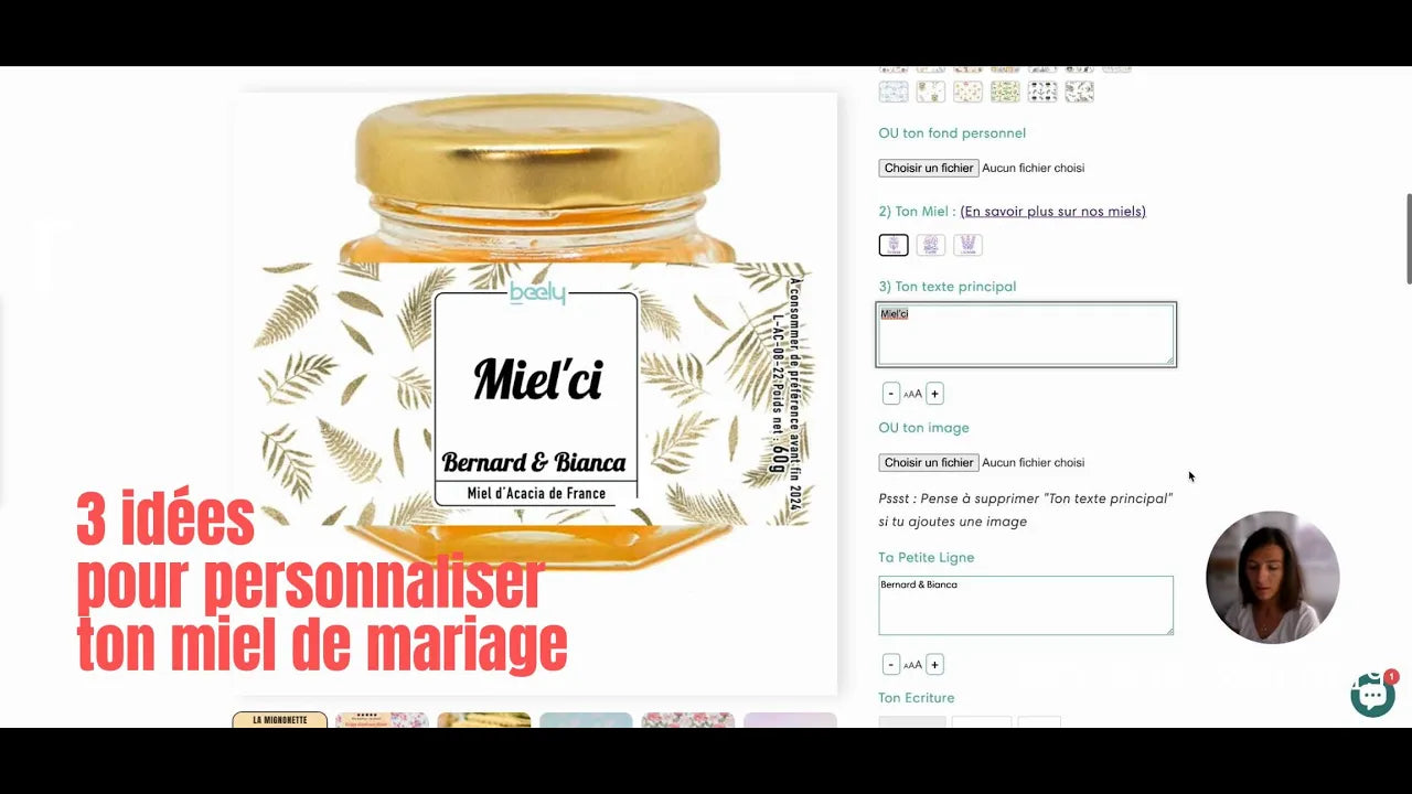 Charger la vidéo : Dans cette vidéo je te donne en live 3 idées pour personnaliser tes délicieux pots de miel de mariage