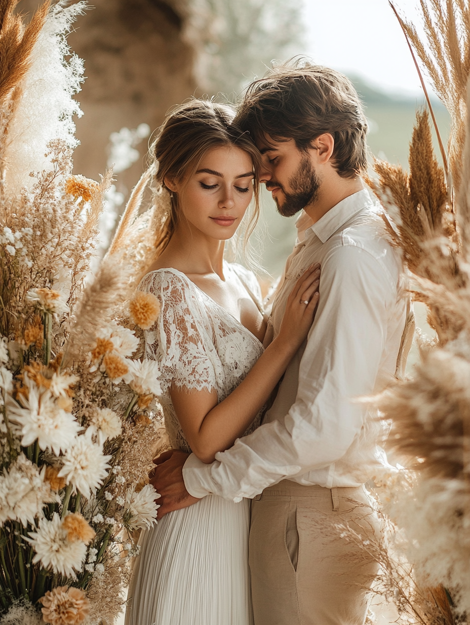 pose de couple mariage champetre
