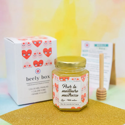 box de miel personnalisée comme cadeau maitresse petite section