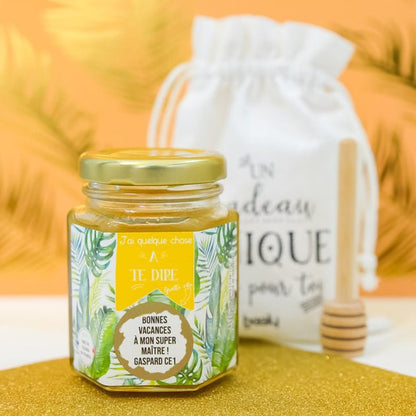 Cadeau personnalisé maitresse : kit de miel avec étiquette à gratter