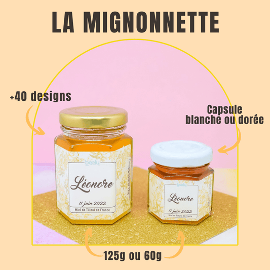 4 mini pots de miel de Provence + mini cuillère en bois + mini